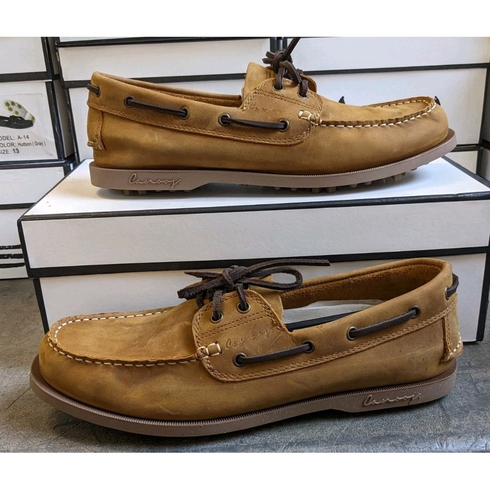 Canoos 2.0 Golf Shoes Mens 11 Brown Leather Boat Shoe Loafers Rubber‎ Cleats
